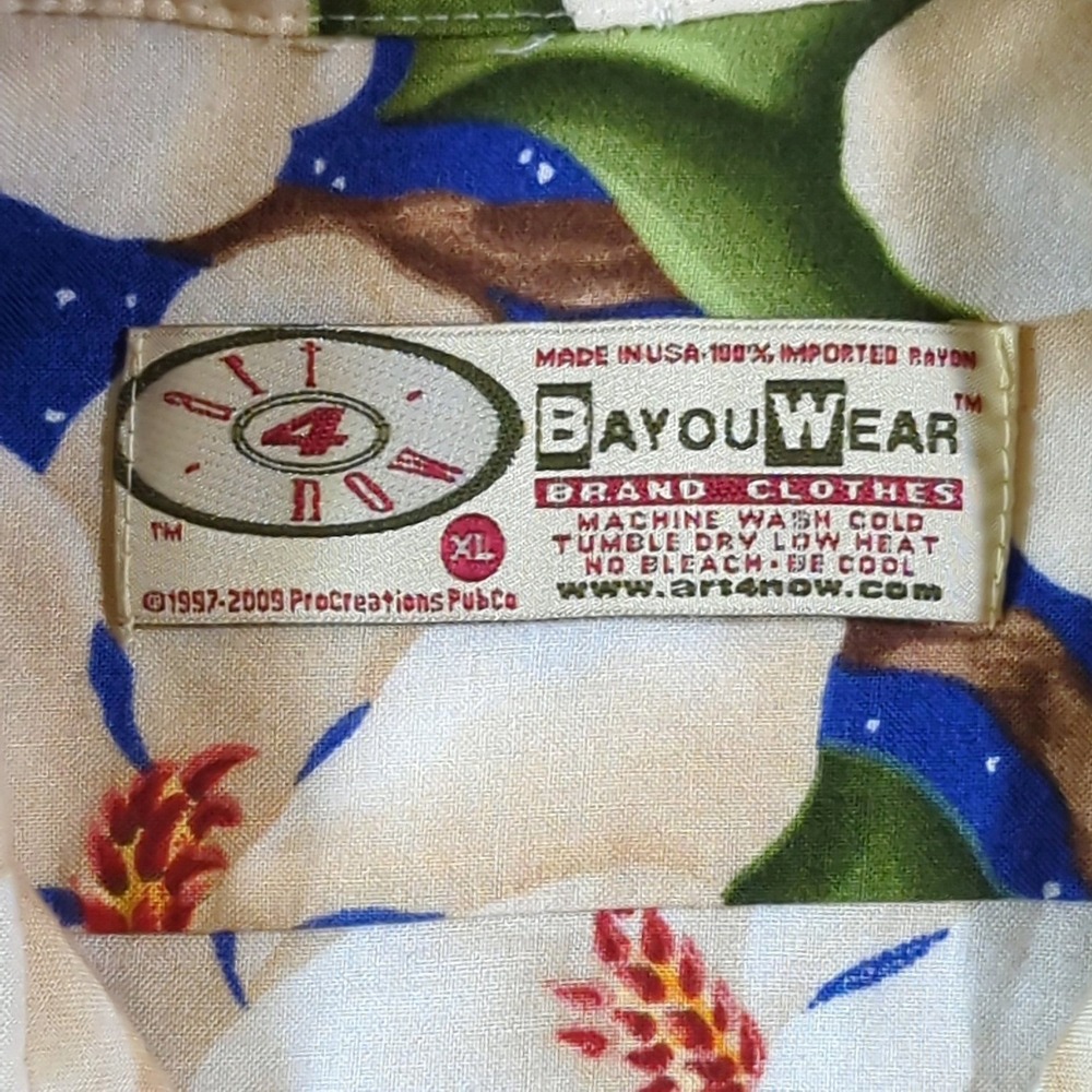 BayouWear HowAhYa Hawaiian Shirt Moonlit Magnolias Mens XL Blue Dragonfly Rayon - Picture 3 of 9
